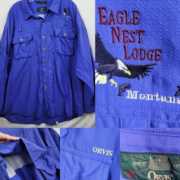 1999 ORVIS Hong Kong VINTAGE Orvis EAGLE NEST LODGE MONTANA FISHING SHIRT XXL - Picture 1 of 16